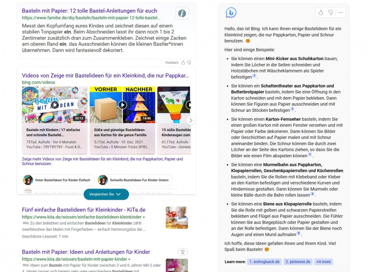 [08/02/2023] Neues Microsoft Bing mit ChatGPT Integration Darstellung von Suchergebnissen