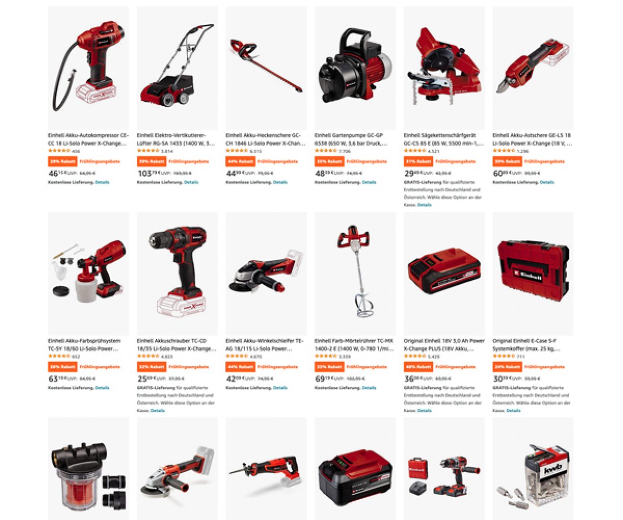 Amazon Frühjahrsangebote: Dutzende Einhell-Geräte wie Werkzeuge, Gartengeräte und 18V-Akkus lassen sich für kurze Zeit mit bis zu 44 % Rabatt kaufen.