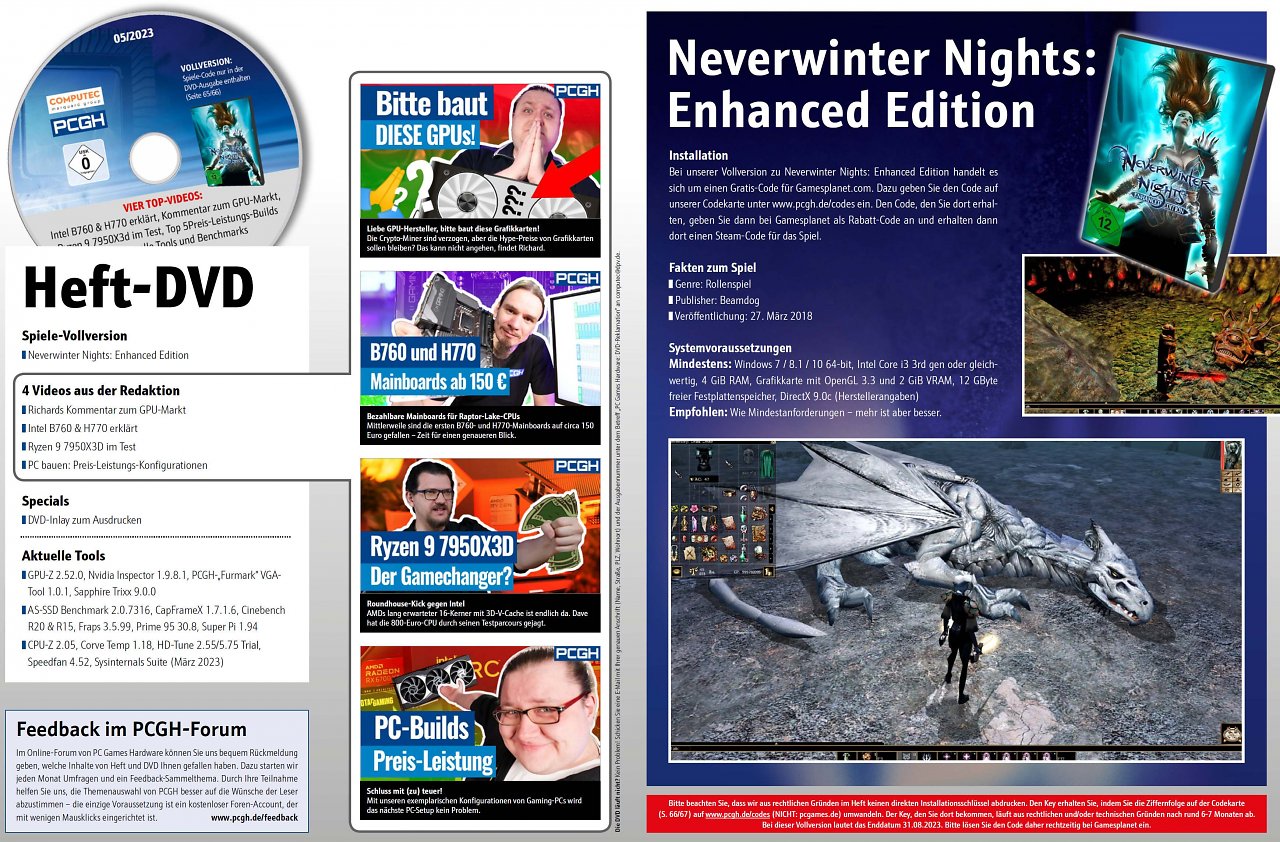 [30/03/2023] Neben den vielen nützlichen Programmen und Videos, befindet sich die Vollversion Neverwinter Nights: Enhanced Edition in der DVD-Version des PCGH-Hefts.