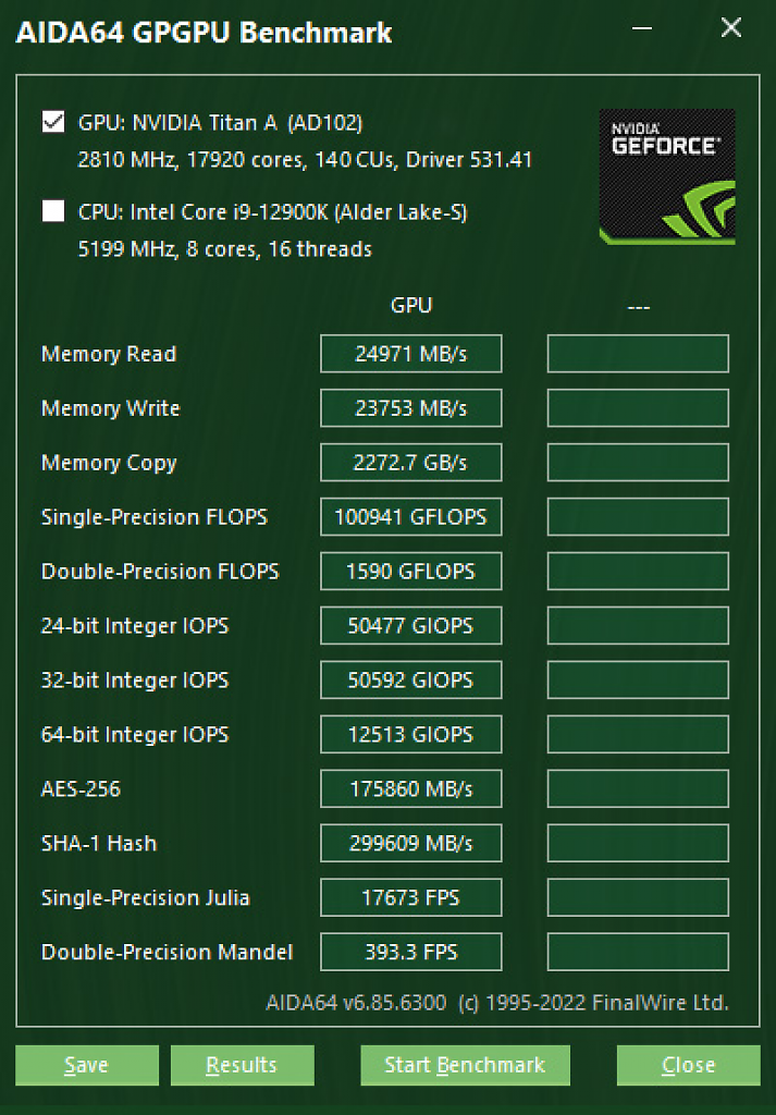 [28/03/2023] AIDA64 GPGPU Benchmark: Nvidia Titan A