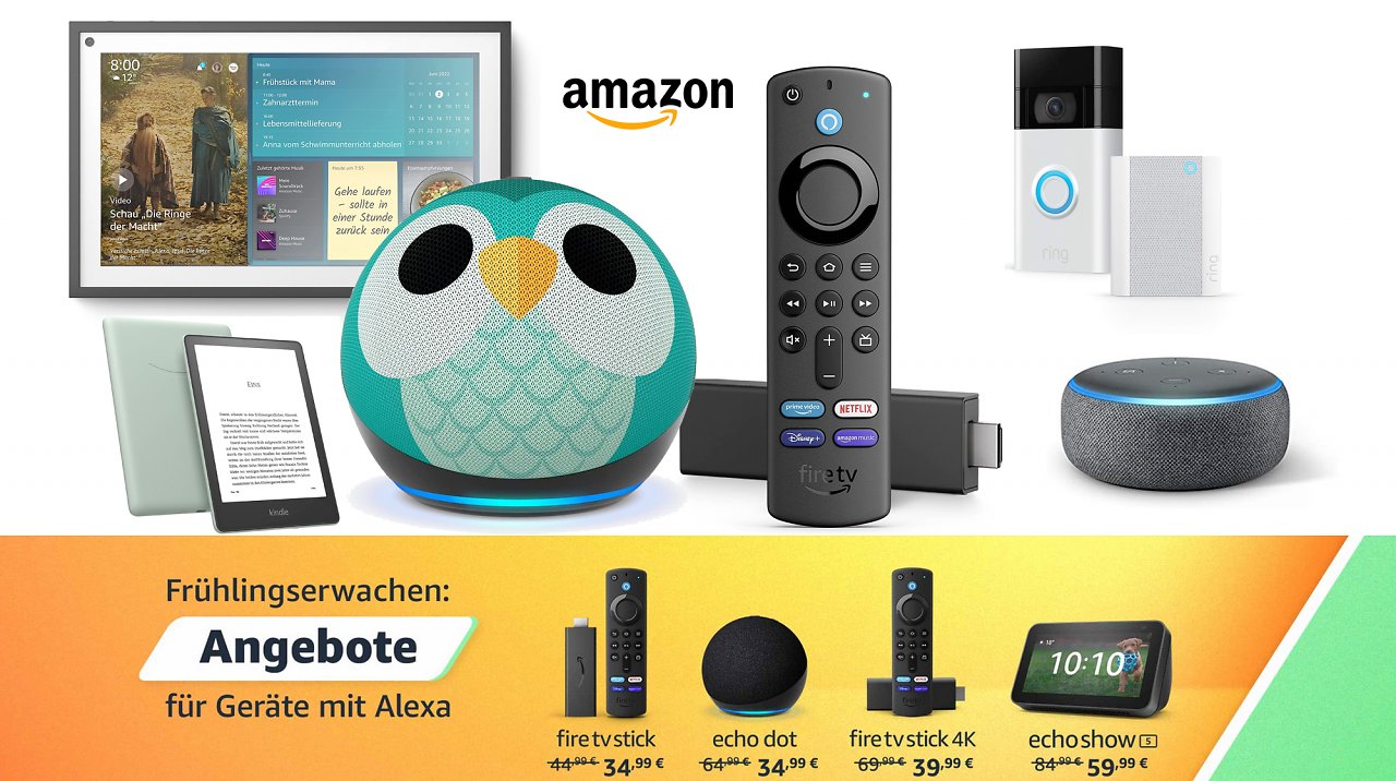 Amazon-Geräte mit Alexa und Prime Video wie Fire TV Stick oder Echo Dot jetzt für kurze Zeit zu tollen Rabattpreisen.