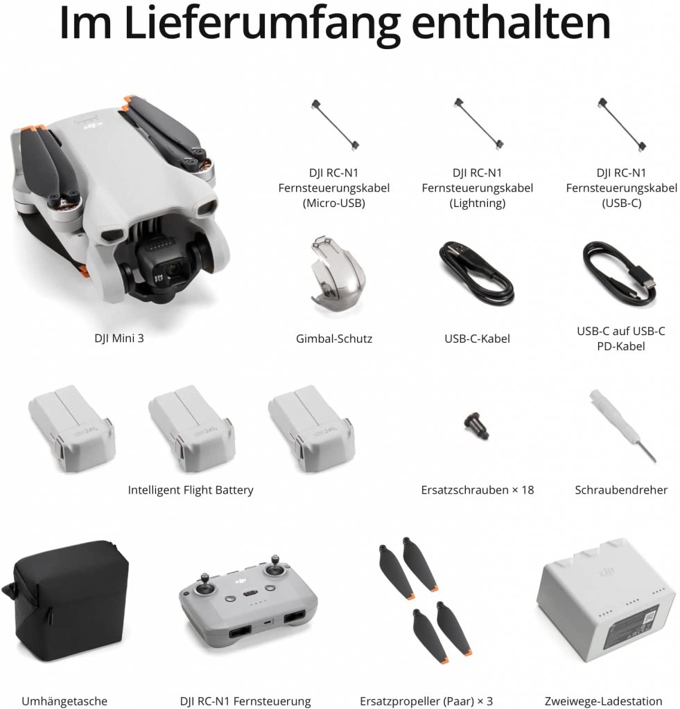 Die DJI 3 Mini Fly More Combo enthält viel nützliches Zubehör.