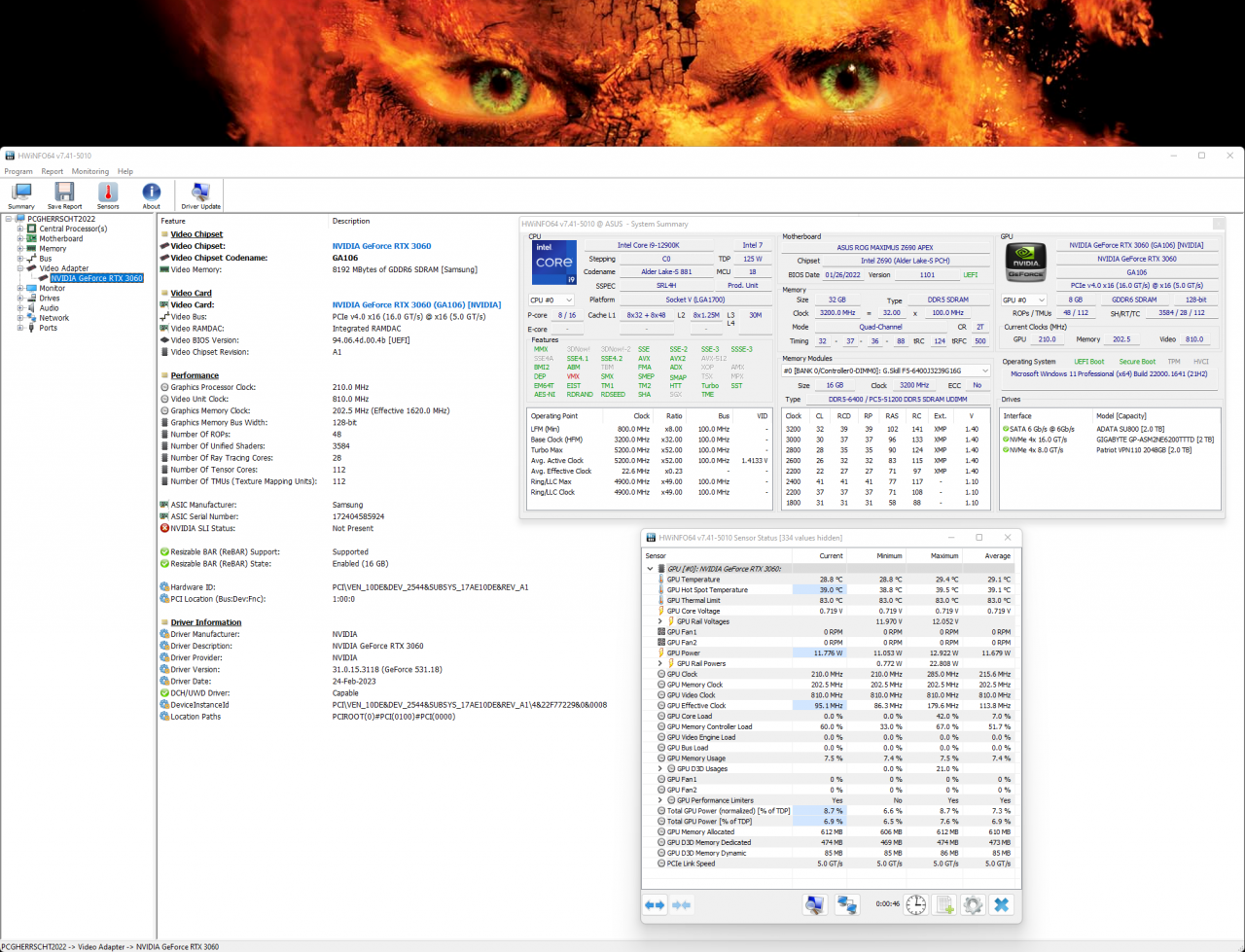 [21/03/2023] Geforce RTX 3060 8GB im Test: Hwinfo Overview