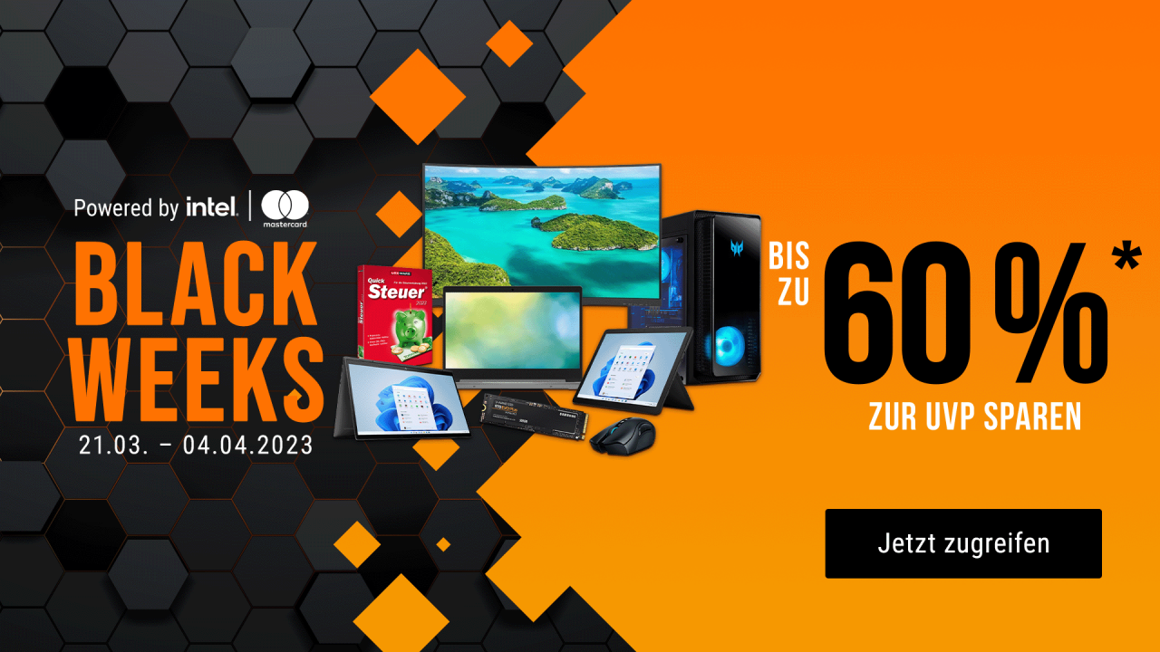 Laptop, Monitor, SSD, RAM & Co.: Bis zu 60 % sparen bei NBB Black Weeks mit Top-Angeboten