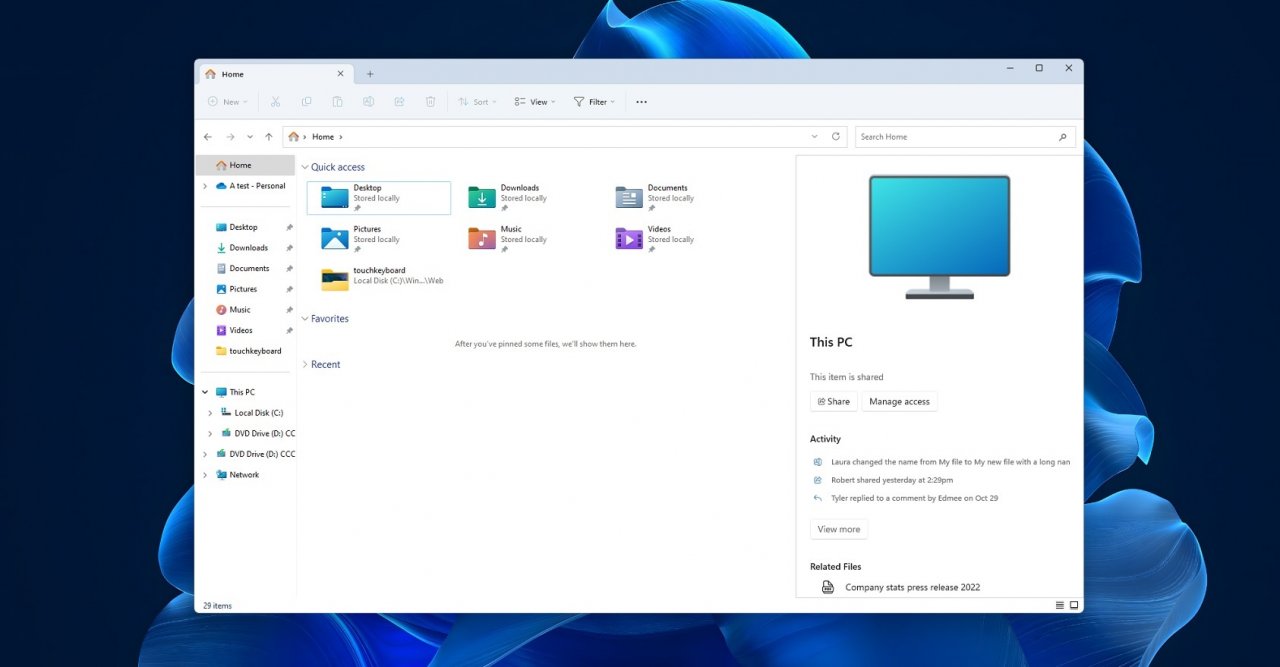 [14/03/2023] Neue Startseite im Datei Explorer in Windows 11 Version 23H2.
