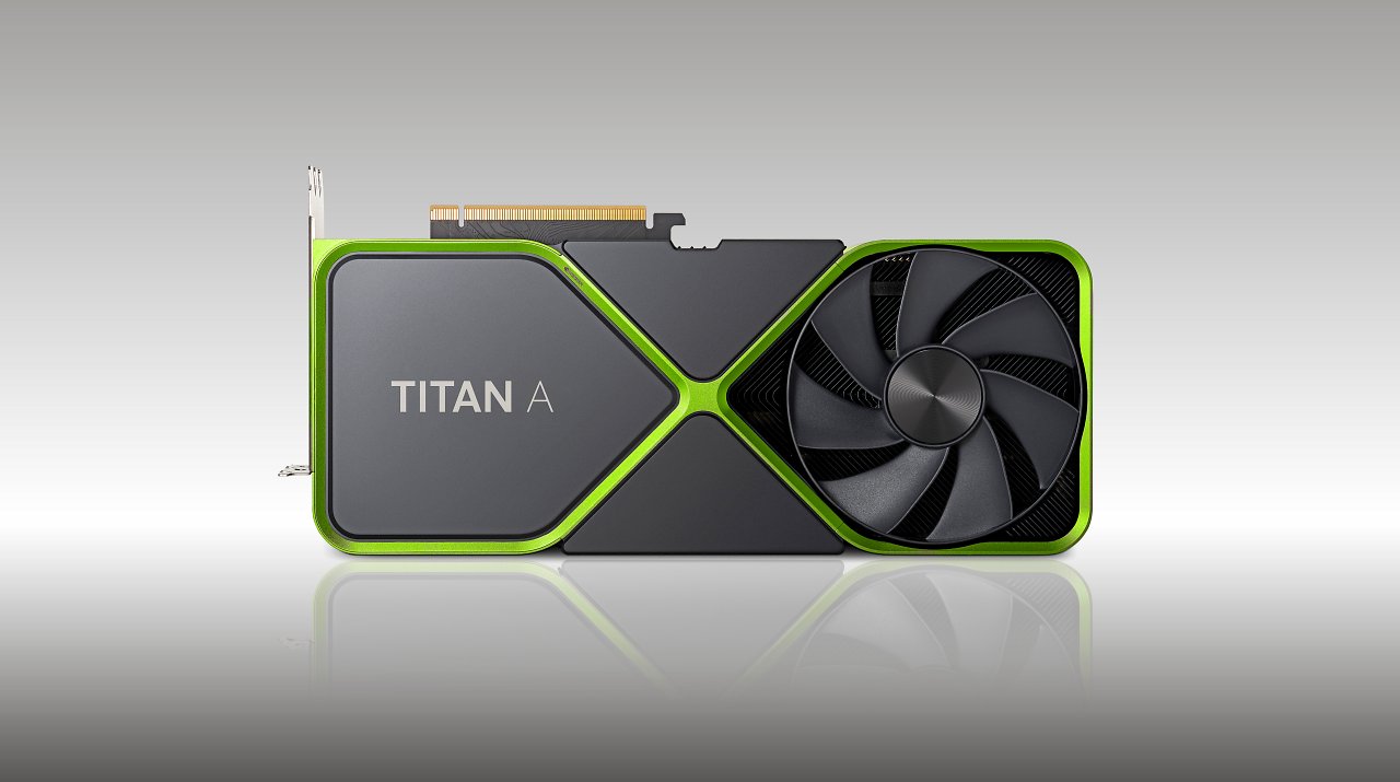 [27/03/2023] Nvidia Titan A: Dieses Rendering der Karte ist clever - es zeigt nämlich nicht, wie unheimlich breit die Karte ist (Kühlerhöhe effektiv: Quad-Slot).