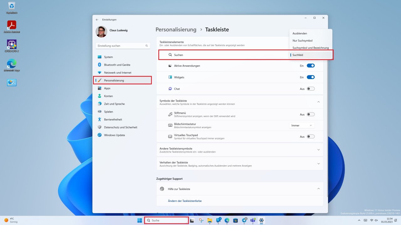 [01/03/2023] Windows 11 Suchfeld einblenden