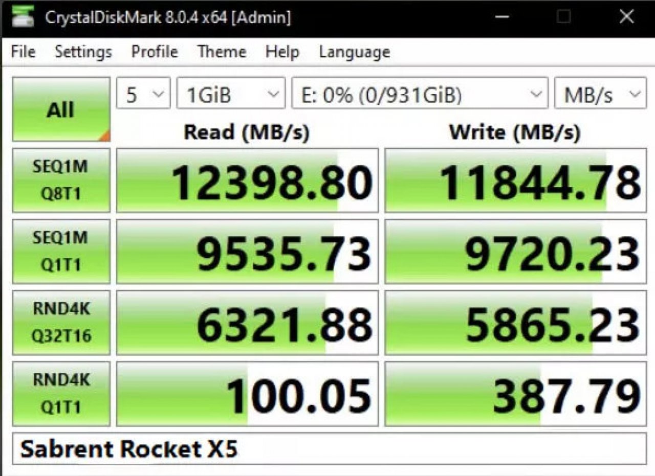 [11/03/2023] Rocket X5 SSD im Crystal Disk Mark