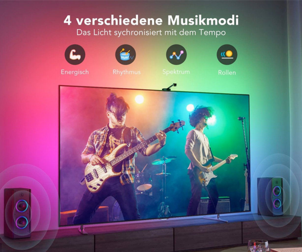 Dank der vier Musikmodi von Govee Dreamview T1 synchronisiert das Ambilight mit dem jeweiligen Musiktempo.