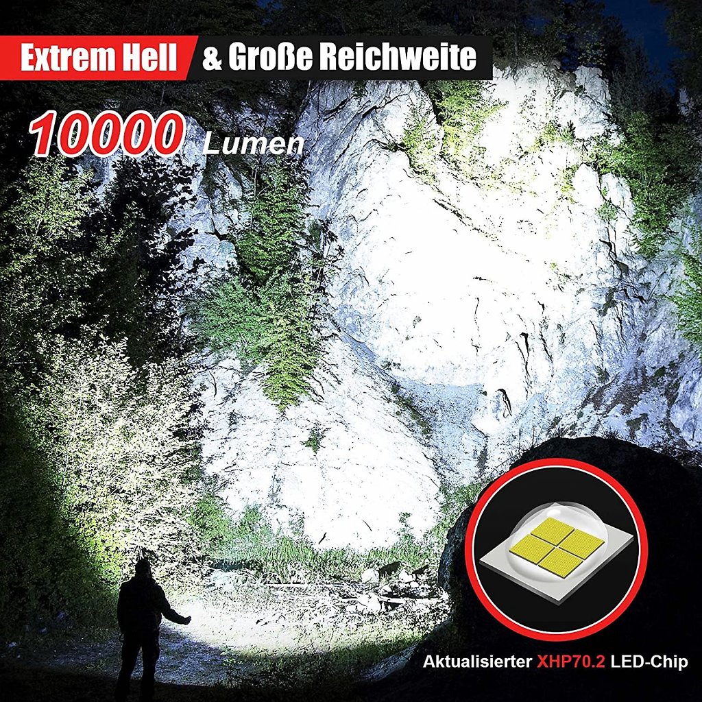 Die LED-Taschenlampe ist sehr hell und verfügt über eine besonders hohe Reichweite.