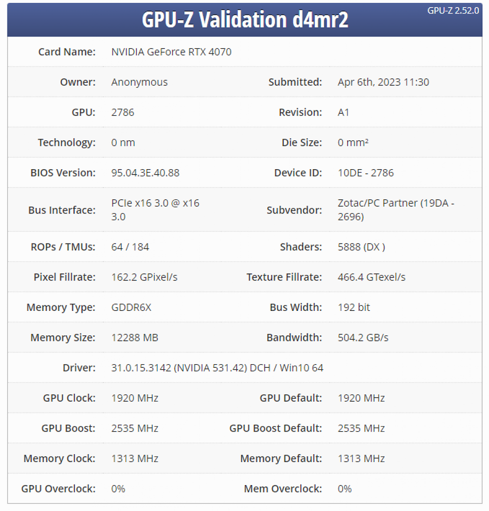 [09/04/2023] GPU-Z-Validierung einer RTX 4070