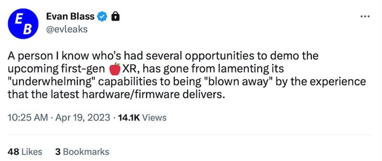 [21/04/2023] Das sagt die Bekanntschaft von Evan Blass zum XR-Headset von Apple.