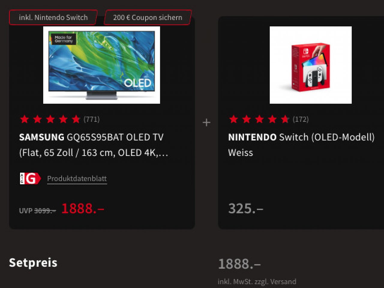 Highlight der MediaMarkt Gaming-Woche ist das Super-Spar-Set mit Samsung OLED TV und Nintendo Switch.