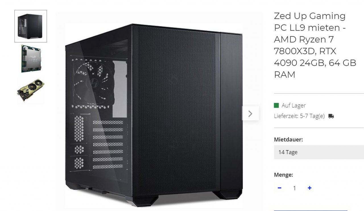 [11/04/2023] Ryzen 7 7800X3D: Nun auch zur Miete in Gaming-PCs von Zed-Up