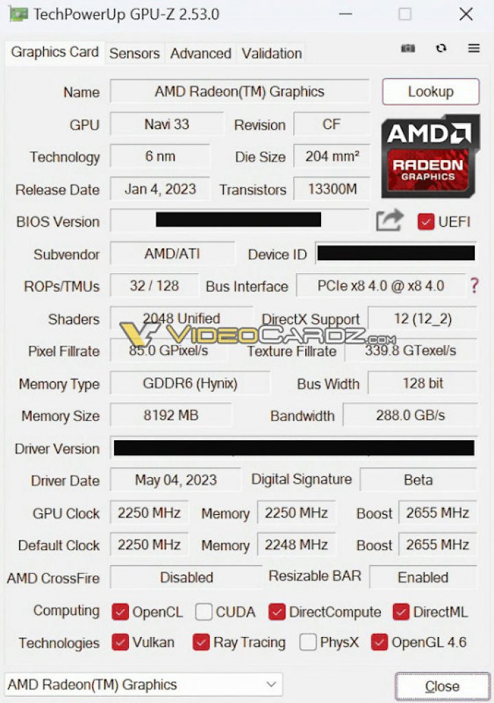 [18/05/2023] AMD Radeon RX 7600 in GPU-Z 2.53.0