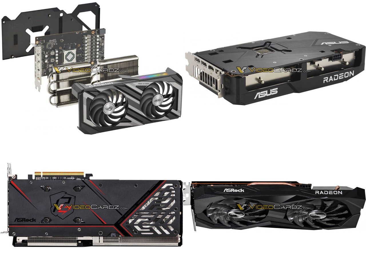 [21/05/2023] Zu allen vier Modellen gibt es noch je eine weitere Aufnahme. Von oben links nach unten rechts: Asus ROG Strix, Asus Dual, Asrock Phantom Gaming und Asrock Challenger.