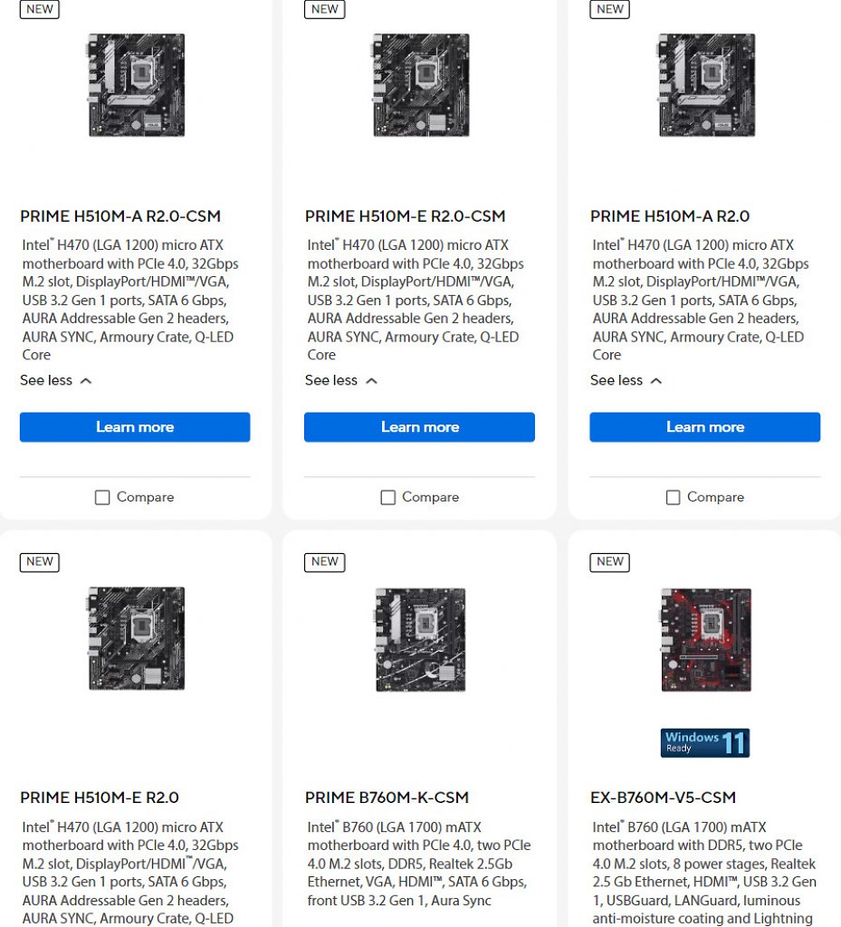 [28/05/2023] Auf der Website von Asus waren mehrere neue Mainboards mit H510-PCH gelistet. Verbaut wurde stattdessen aber der H470.
