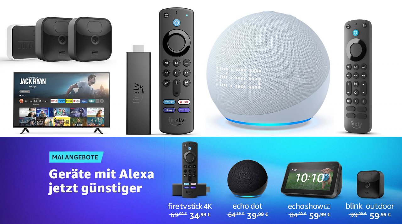 [03/05/2023] Amazon verschleudert Alexa kurz zum halben Preis: Fire TV Stick 4K, Echo Dot/Show, Kindle, Blink bis 55 % günstiger