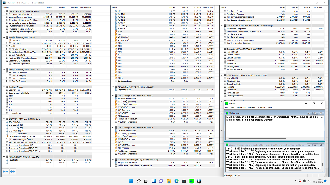 [04/05/2023] Schade: Eine erhöhte Package Power Tracking für die CPU überschreibt nicht das 165-W-Limit unserer A620-Testplatine. PPT-Reduktionen werden aber umgesetzt.
