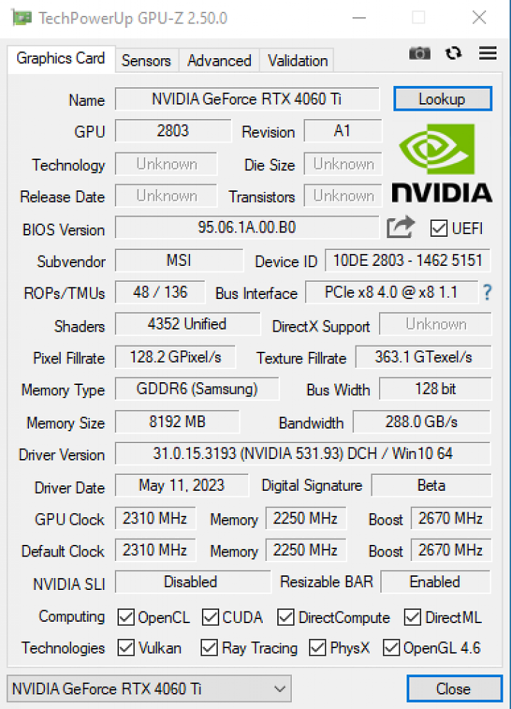 MSI RTX 4060 Ti Gaming X Trio