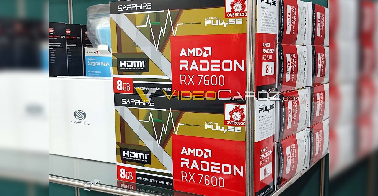 [10/05/2023] Ein Foto mit verpackten Sapphire-Pulse-Modellen der Radeon RX 7600 bei einem asiatischen Händler deuten auf einen baldigen Release der RDNA-3-GPU hin.