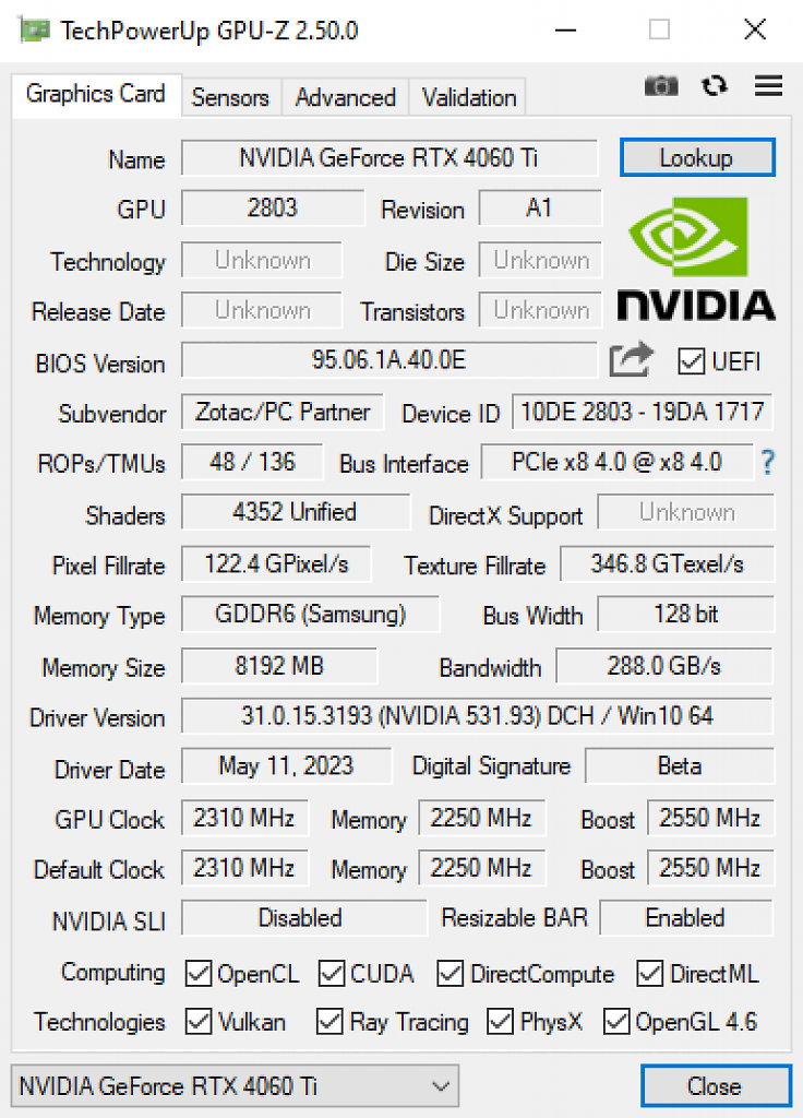 Zotac RTX 4060 Ti Twin Edge OC