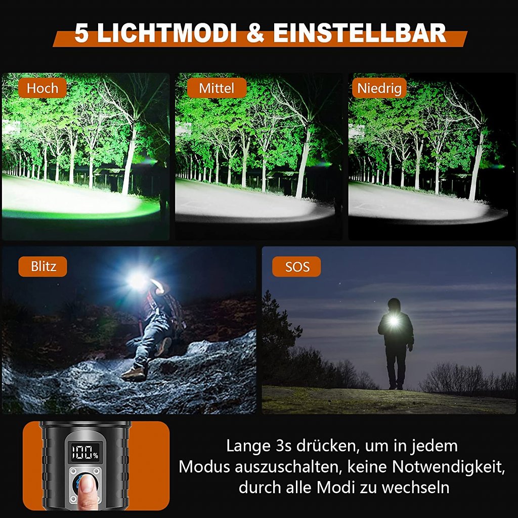 Die 5 Lichtmodi bieten für jeden Einsatzzweck den passenden Lichtkegel.