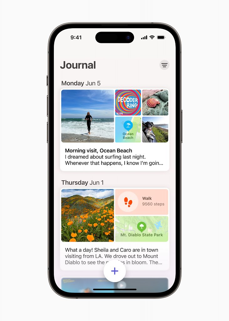 [06/06/2023] Apple WWDC23 iOS 17 Journal-Aktivitäten