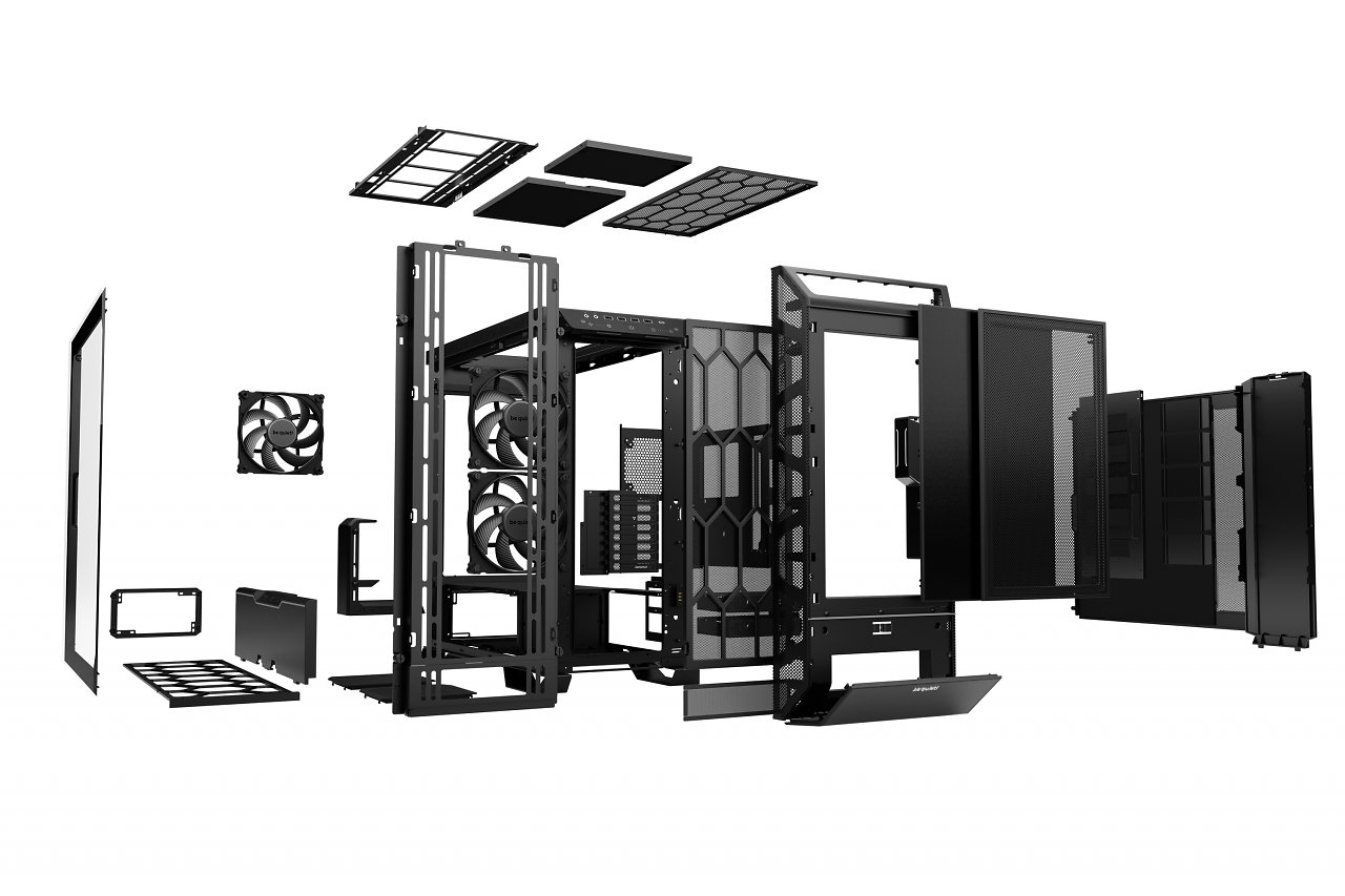 Be Quiet Dark Base Pro 901: Render-Bild vom Hersteller mit Explosionsdarstellung.