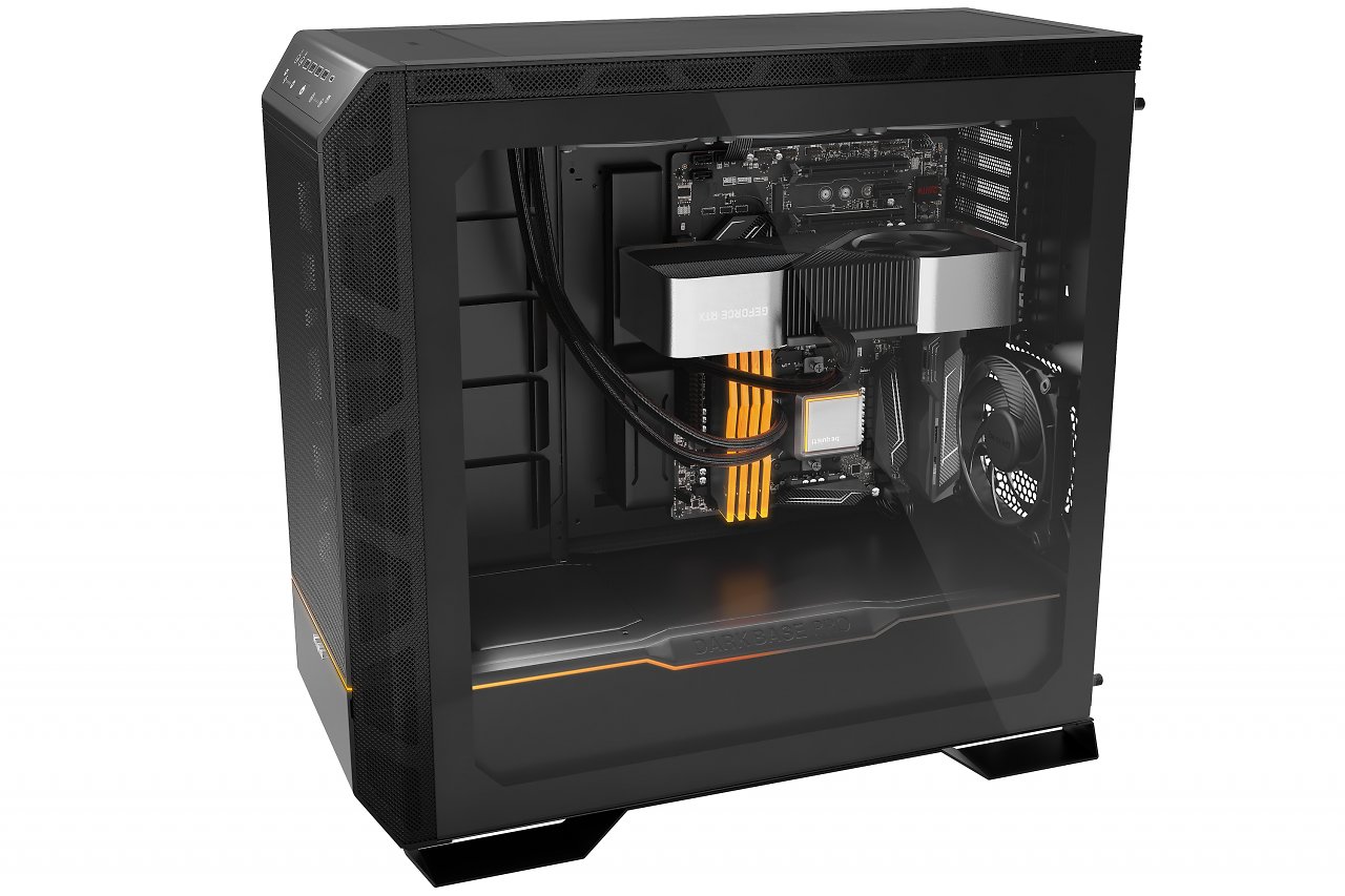 Be Quiet Dark Base Pro 901: Render-Bild vom Hersteller mit invertiertem Aufbau. Das System liegt dabei "auf dem Kopf".