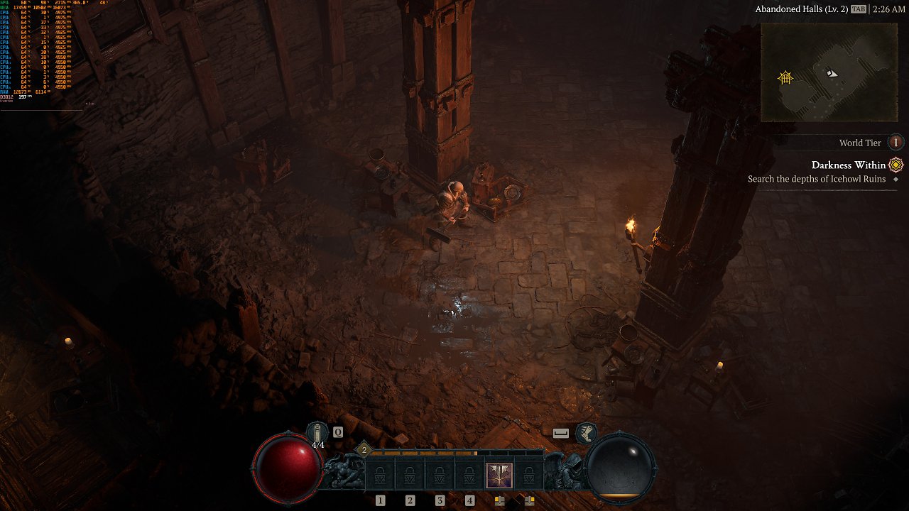 [02/06/2023] Screenshot des Diablo-4-Benchmarks mit aktiviertem Riva-Statistics-Overlay.