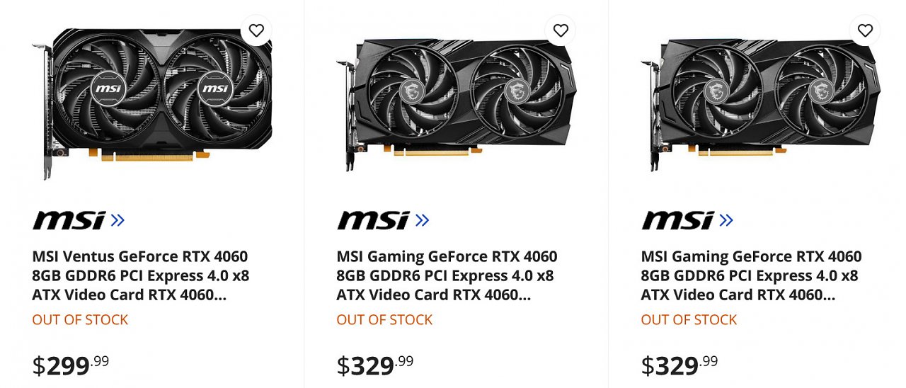[26/06/2023] Drei Custom-Desgins der Geforce RTX 4060 von MSI im US-Handel