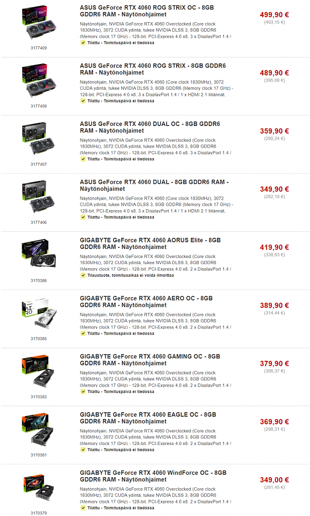 [21/06/2023] Neun Custom-Designs der Geforce RTX 4060 bei Proshop