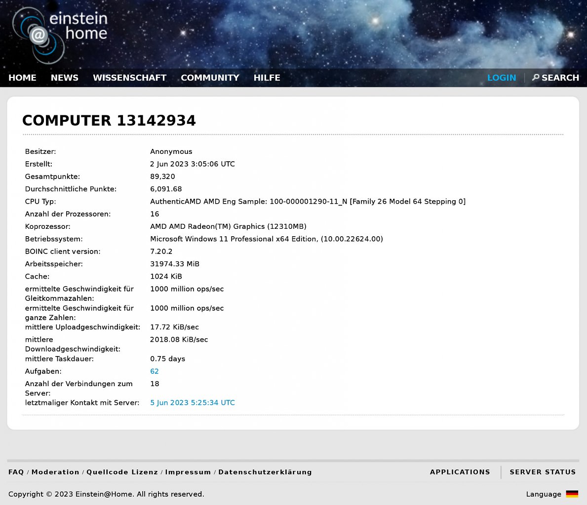 [08/06/2023] Ein neues Engineering Sample in der Datenbank von Einstein@Home