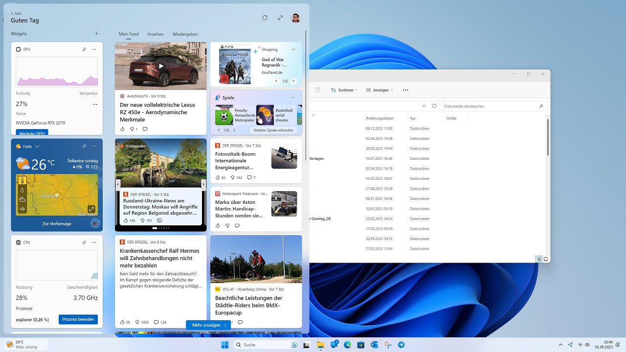 [01/06/2023] Windows 11 Microsoft Widget GPU- und CPU-Auslastung