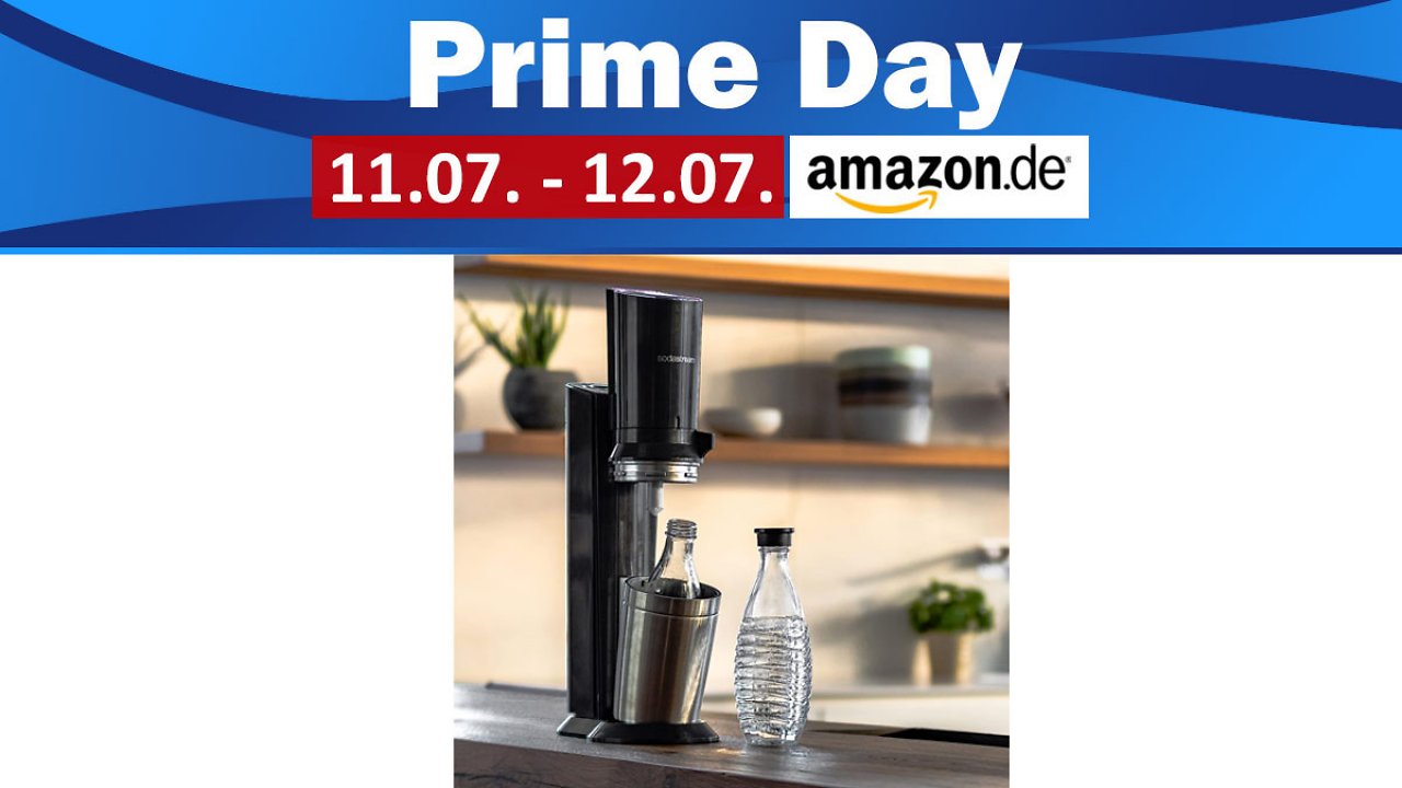 Nur kurz: Hoher Prime-Day-Rabatt für SodaStream Crystal Wassersprudler mit Zylinder & Flasche