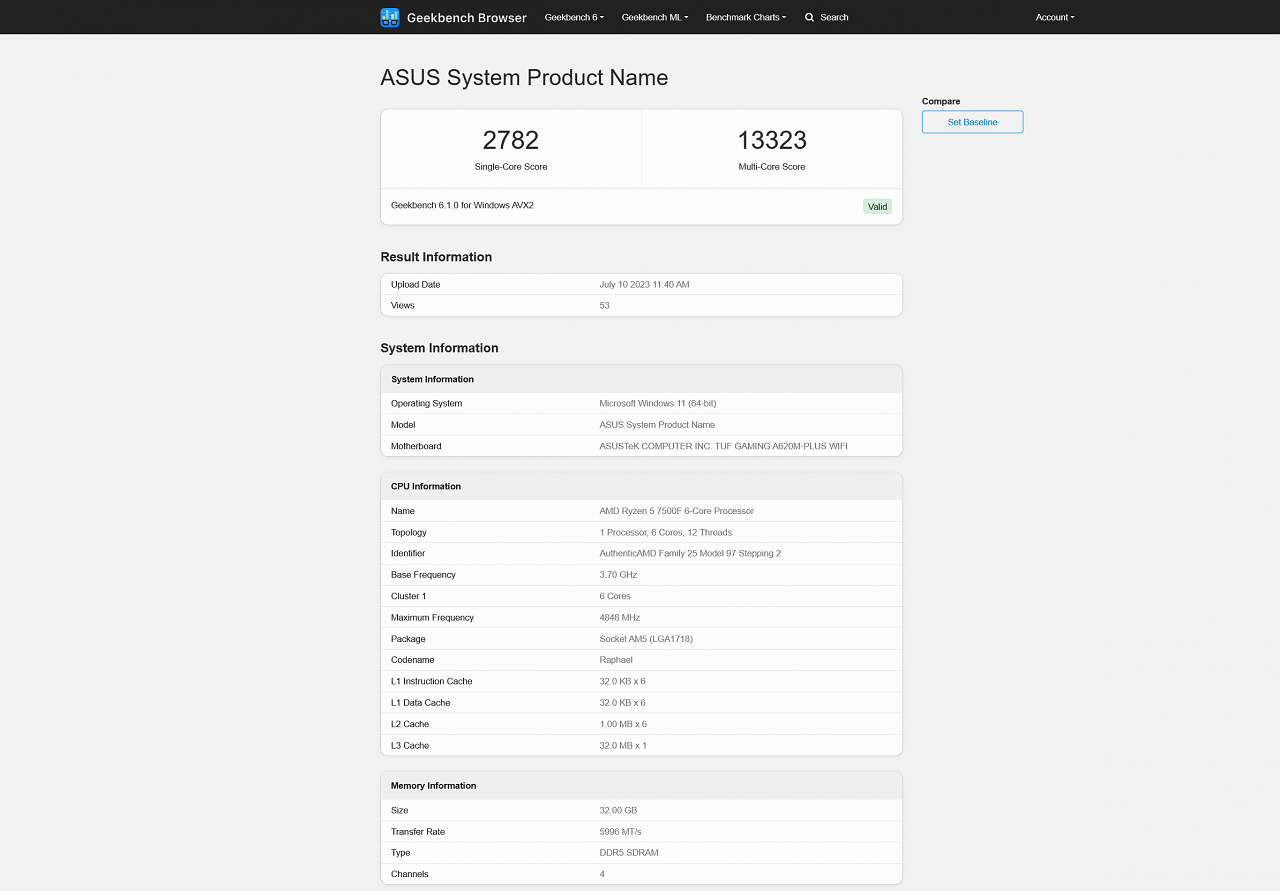 [10/07/2023] AMD Ryzen 5 7500F im Geekbench