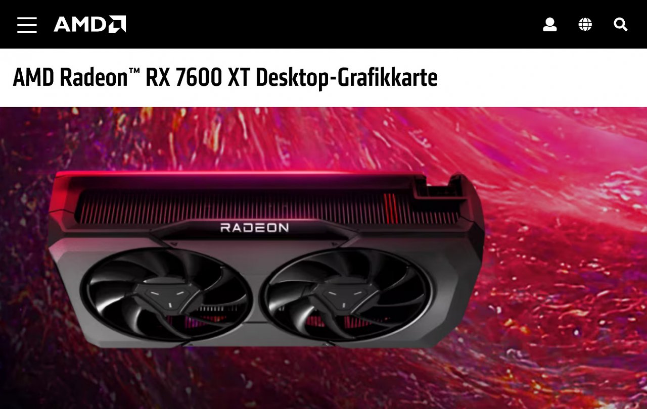 [04/07/2023] AMD listet eine AMD Radeon RX 7600 XT Desktop-Grafikkarte auf der deutschen Webseite