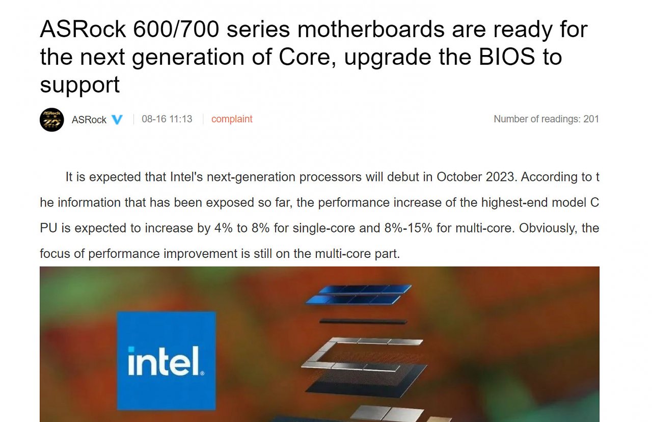 [16/08/2023] Asrock bezieht sich auf die zu erwartenden Leistungsdaten der Core-i-14000-CPUs