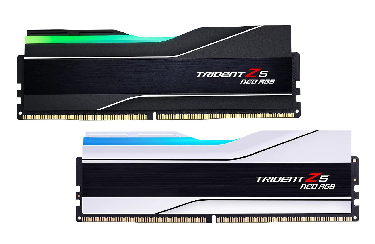 [22/08/2023] Bislang gab es den G.Skill Trident Z5 Neo RGB nur in Schwarz. Mit dem DDR5-6400-Kit soll erstmals auch eine weiße Variante erscheinen.