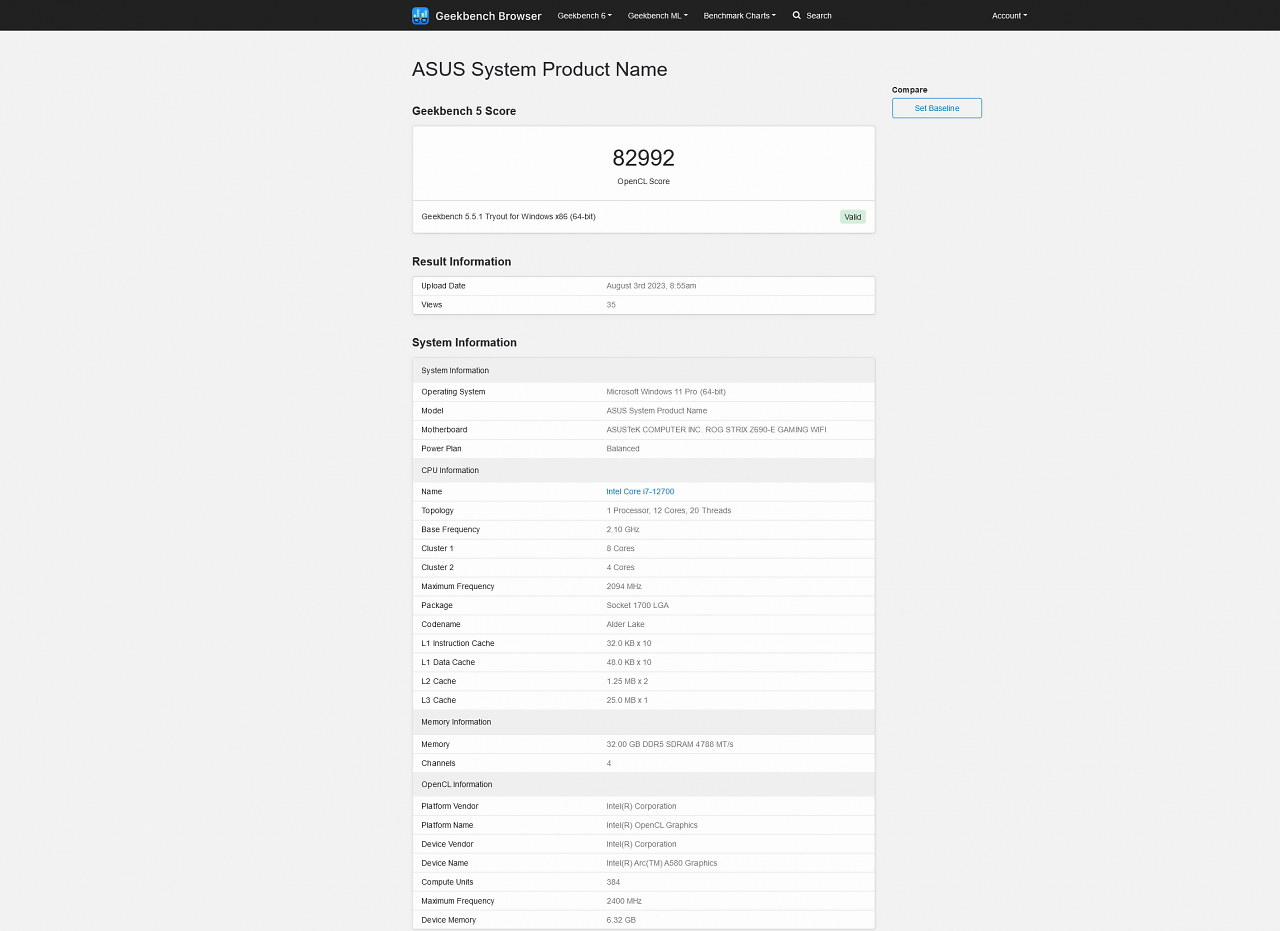 [03/08/2023] Intel Arc A580 im Geekbench