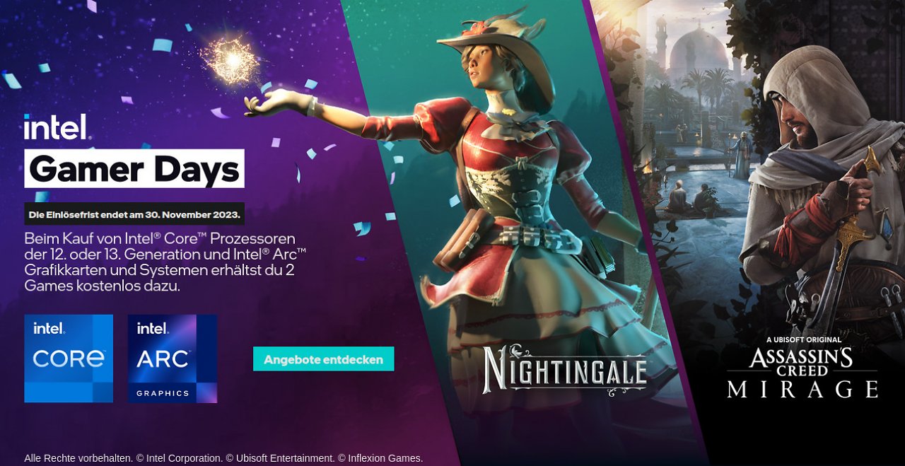 [18/08/2023] Intel: AC Mirage und Nightingale als 80-USD-Bundle für Core-CPUs und Arc-Grafikkarten - inklusive A580-Leak (1)