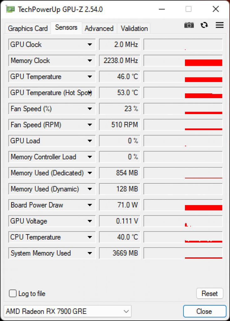 [17/08/2023] Radeon RX 7900 GRE Idle 4K144 GPU Z Sensors