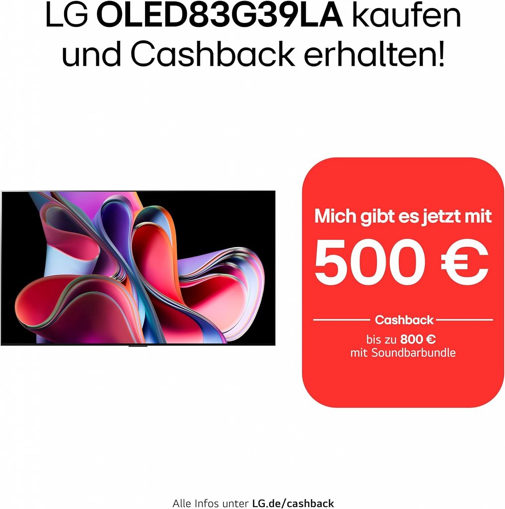 [26/09/2023] LG gewährt einen Cashback von 500 Euro auf den 83-Zoll-TV.
