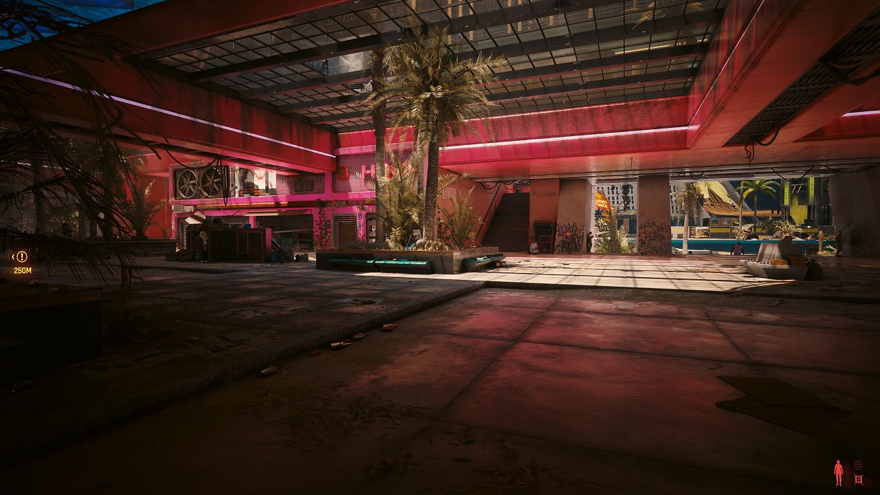 [23/09/2023] Raster (DLAA, UHD, Preset: High). Auch Rasterizing kann sehr wohl imposant und hübsch daherkommen. Mit Pathtracing wird es hier in den schattigen Arealen dunkler.