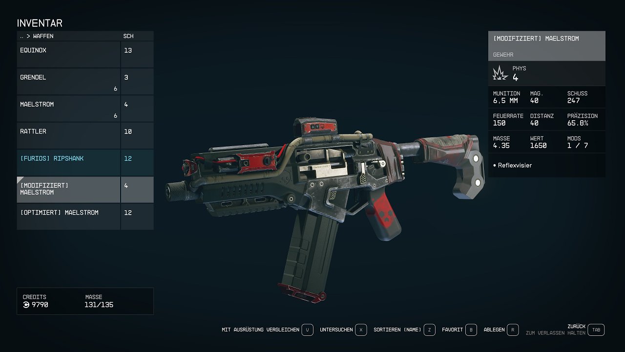 [06/09/2023] Bethesda und Inventare, die ewige Geschichte. Starfield weist da ähnliche Schwächen wie die geistigen Vorgänger auf. (Waffen-Menü: Vanilla)