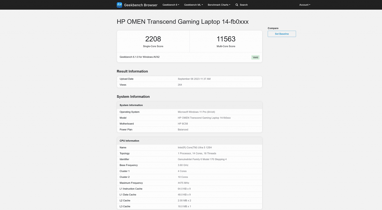 [07/09/2023] Der Intel Core Ultra 5 125H in der Datenbank von Geekbench