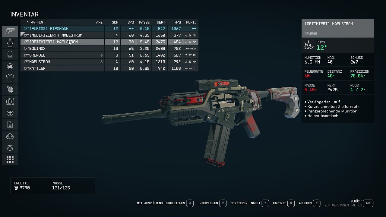 [06/09/2023] Mit kleineren Mods wie StarUI Inventory können bestimmte Details prominenter präsentiert werden. (Waffen-Menü: StarUI)