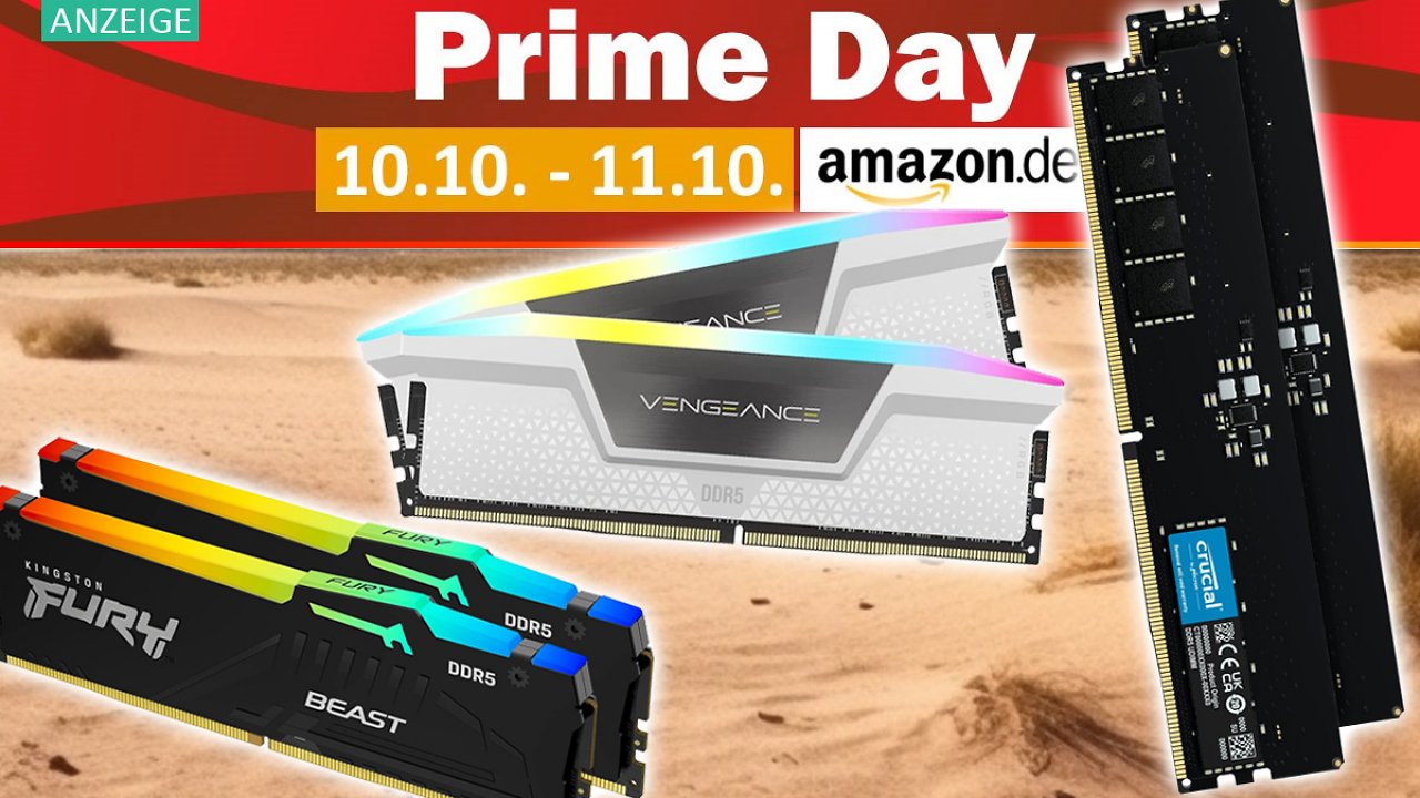 [10/10/2023] Amazon Prime Day: 64 GiB DDR5 für 149,99 Euro, auch DDR4 im Angebot - RAM für 7800X3D, 5800X3D & Co.
