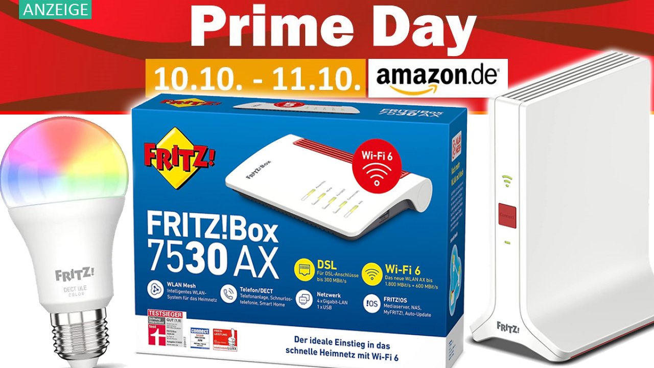 [10/10/2023] Amazon Prime Day: AVM Fritz!Box 7530 AX & 5590 Fiber, Fritz!Repeater, Fritz!DECT & Co. nirgendwo günstiger